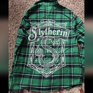 Green Slytherin Plaid Button Down Shirt